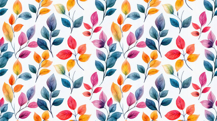 Watercolor leaf and flower seamless pattern vibrant botanical design on white background