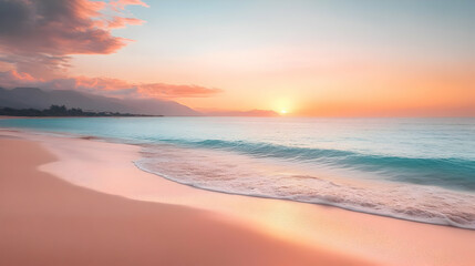 Poster - Beach Sunset with Waves Rolling In - Photo