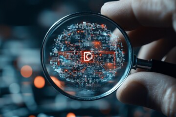 Poster - A digital sphere is held by a hand, featuring intricate circuit paths and glowing elements, symbolizing connectivity and the complexity of modern technology.