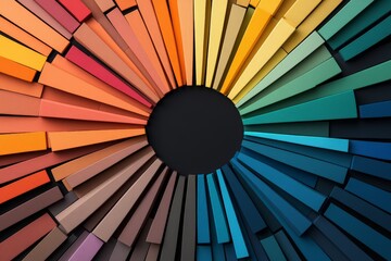 Poster - This image features a vibrant radial pattern using both warm and cool color palettes, creating a stunning blend of hues and shades in a circular design.