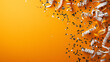 © KM.Photo - Colorful and playful New Year greeting card with confetti and streamers on vibrant orange background, creating festive and joyful atmosphere