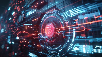 Poster - Futuristic head up display - hud - showing a rotating digital interface with chinese characters, conveying a sense of advanced technology and innovation