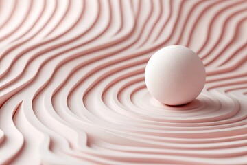 Poster - A smooth white sphere sits on an artistically layered and contoured pink surface, symbolizing balance, simplicity, and elegance in a modern abstract form.