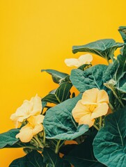 Poster - Vivid yellow flowers bloom on lush green squash plants, highlighting the harmony of colors and the beauty of nature's creations. Generative AI