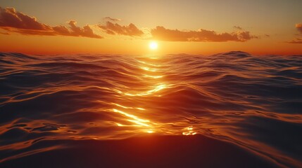 Sticker - A fiery sunset casts a golden glow over the vast expanse of the ocean, with gentle waves rippling across the surface.