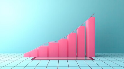 Poster - Graph rising upward on a digital tablet screen, concept of business growth, open copy area