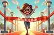 © Artem Zatsepilin - time management, productivity and efficiency at work, business, entrepreneurship. joyful runner crossing deadline finish line at sunset, illustration