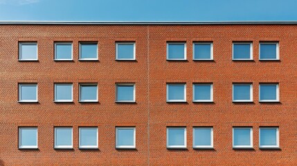 Aufkleber - Minimalist brick facade with geometric windows, spacious sky view