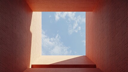 Aufkleber - Minimalist brick facade with geometric windows, spacious sky view