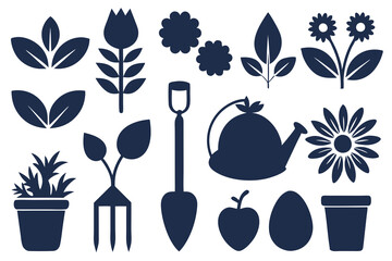 set of silhouette garden and nature icon vector art illustration