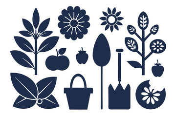 set of silhouette garden and nature icon vector art illustration