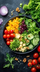 Wall Mural - Vibrant spring-themed salad with fresh vegetables and french cheese for healthy eating inspiration