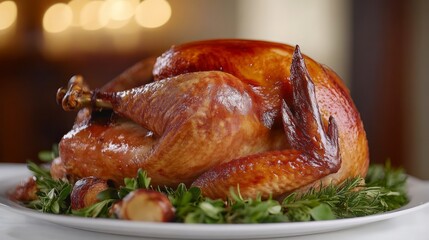 Roasted Thanksgiving Turkey Garnished with Fresh Herbs