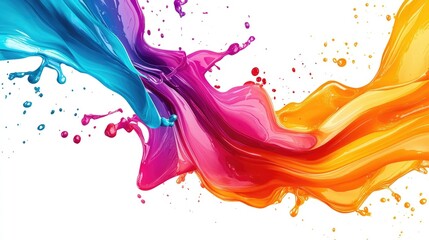 Poster - Abstract liquid swirl with bold splashes of vibrant colors, creating a dynamic pattern on white