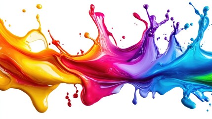 Poster - Abstract liquid swirl with bold splashes of vibrant colors, creating a dynamic pattern on white