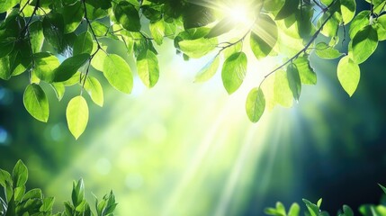 Poster - Bright green leaves above with sunlight filtering through, creating a serene, natural canopy