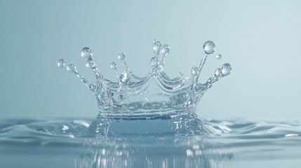 Aufkleber - Clear droplet causing ripples and a crown splash effect on a light blue background, full of energy and detail