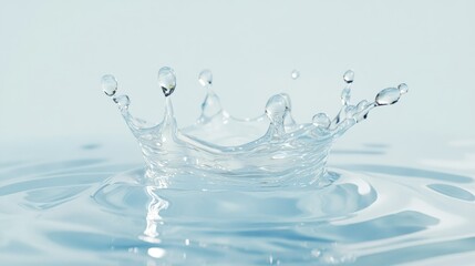 Aufkleber - Clear droplet causing ripples and a crown splash effect on a light blue background, full of energy and detail