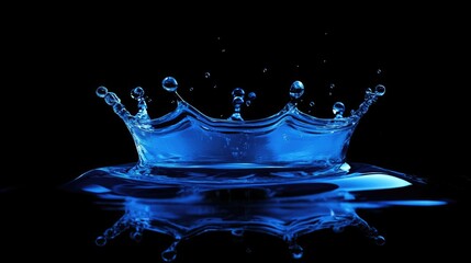 Poster - High-speed capture of a water droplet hitting the surface, forming a crown shape with subtle blue hues