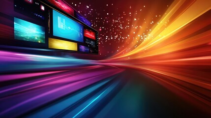 Aufkleber - Multimedia background with streaming channels, vibrant images and digital TV technology theme