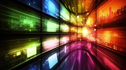 Aufkleber - Multimedia background with streaming channels, vibrant images and digital TV technology theme