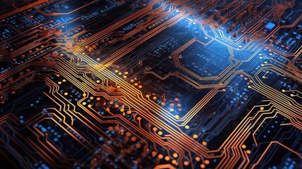 Poster - Glowing Blue Circuit Board with Intricate Patterns