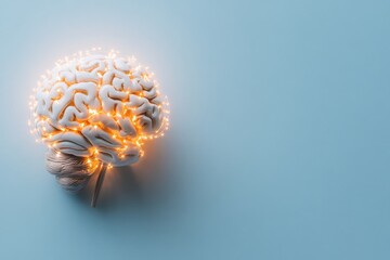 Poster - A sculpture of a brain with glowing neural paths, representing brain activity and the complex nature of human thoughts and cognition in a futuristic style.