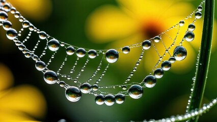 Wall Mural - A close-up of a spiderweb adorned with water droplets, highlighting nature's beauty.