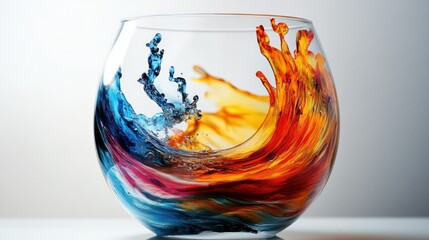 Poster - Glass filled with vibrant colors in motion, fluid dynamics of hues blending and swirling gracefully