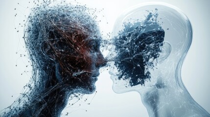 Poster - Digital-human convergence in a 3D render, sleek technology intertwined with organic human form, concept-driven design