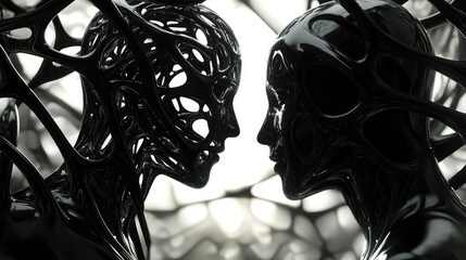 Poster - Digital-human convergence in a 3D render, sleek technology intertwined with organic human form, concept-driven design