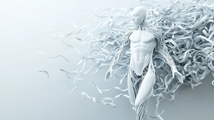 Poster - Digital-human convergence in a 3D render, sleek technology intertwined with organic human form, concept-driven design