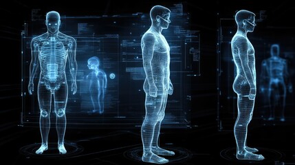Poster - Digital-human interface in a 3D render, showing the seamless integration of human forms with advanced tech, futuristic feel