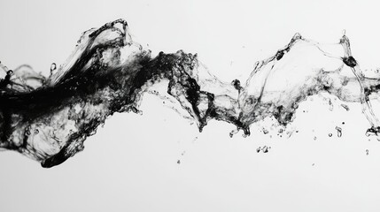 Poster - High-speed shot of water splash, suspended droplets on white backdrop, conveying dynamic fluid motion