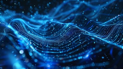 Poster - digital particles are flowing and creating an abstract wave landscape, representing the concept of f