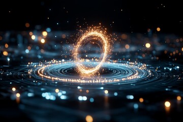 Poster - A radiant ring of energy amidst a background of digital patterns, evoking a sense of magic and mystery in a beautifully composed abstract digital artwork.