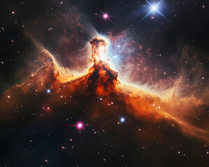 Wall Mural - Emission Nebula with Bright Regions of Ionized Gas: A Colorful Display of Cosmic Phenomena