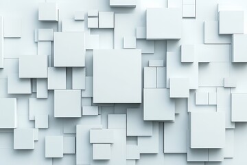 Poster - An intricate arrangement of white squares creating a captivating abstract art piece, offering a sense of balance and harmony through its structured form.