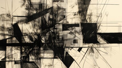 Fototapete - The artwork captures an energetic urban environment, showcasing intersecting lines and geometric shapes that evoke movement. Generative AI