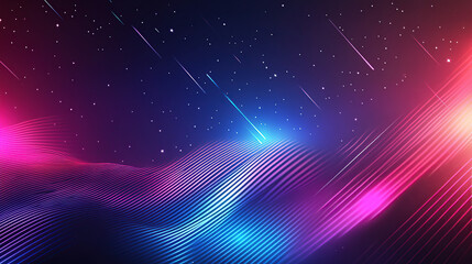 Abstract background with colorful, glowing lines and geometric shapes in shades of dark blue, pink, and purple