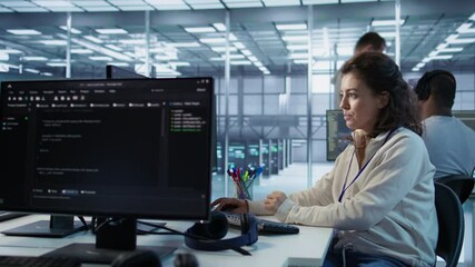 Poster - joyful technician working in high tech workspace providing computing resources for different workloa