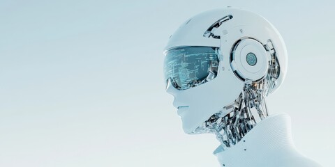 Poster - A sleek white robot featuring a digital display, embodying futuristic technology and modern design, showcasing the concept of human-robot interaction.