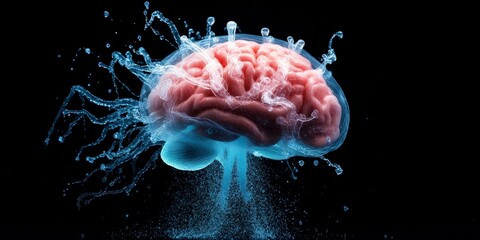 A creative interpretation of the brain formed by splashing water against a dark background, illustrating fluidity of thoughts and the ever-changing nature of ideas.