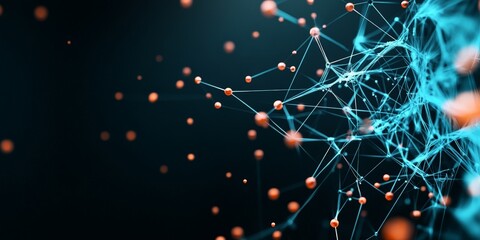 Poster - An abstract depiction of a digital network featuring glowing connection nodes and lines, illustrating the concept of connectivity and cyber interactions in the digital realm.