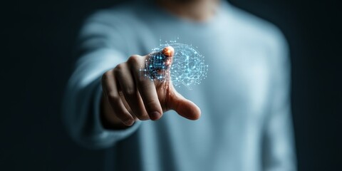Poster - A hand reaches towards a glowing neural network, symbolizing the confluence of human interaction and advanced artificial intelligence technology.