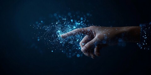 Poster - a human finger is shown interacting with a digital network of interconnected elements, representing 