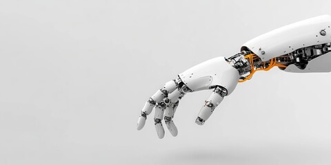 Poster - A sleek robotic hand with visible wiring represents cutting-edge technology and innovation, highlighting advancements in artificial intelligence and robotics.