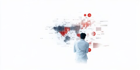 Poster - A person in a white shirt observes a digital map interface on a whiteboard, combining geographical analysis with modern digital technology insights.