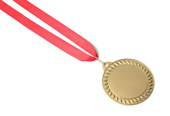 Wall Mural - one golden medal isolated on white, above view