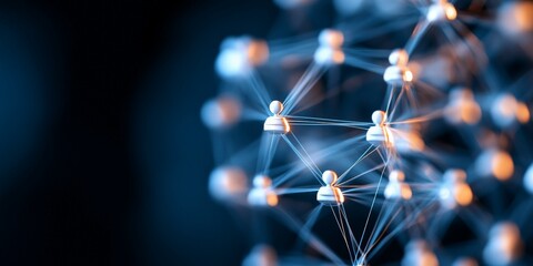 Poster - This image depicts abstract figures interconnected on a digital sphere, representing the global network of communication and human connection through technology.